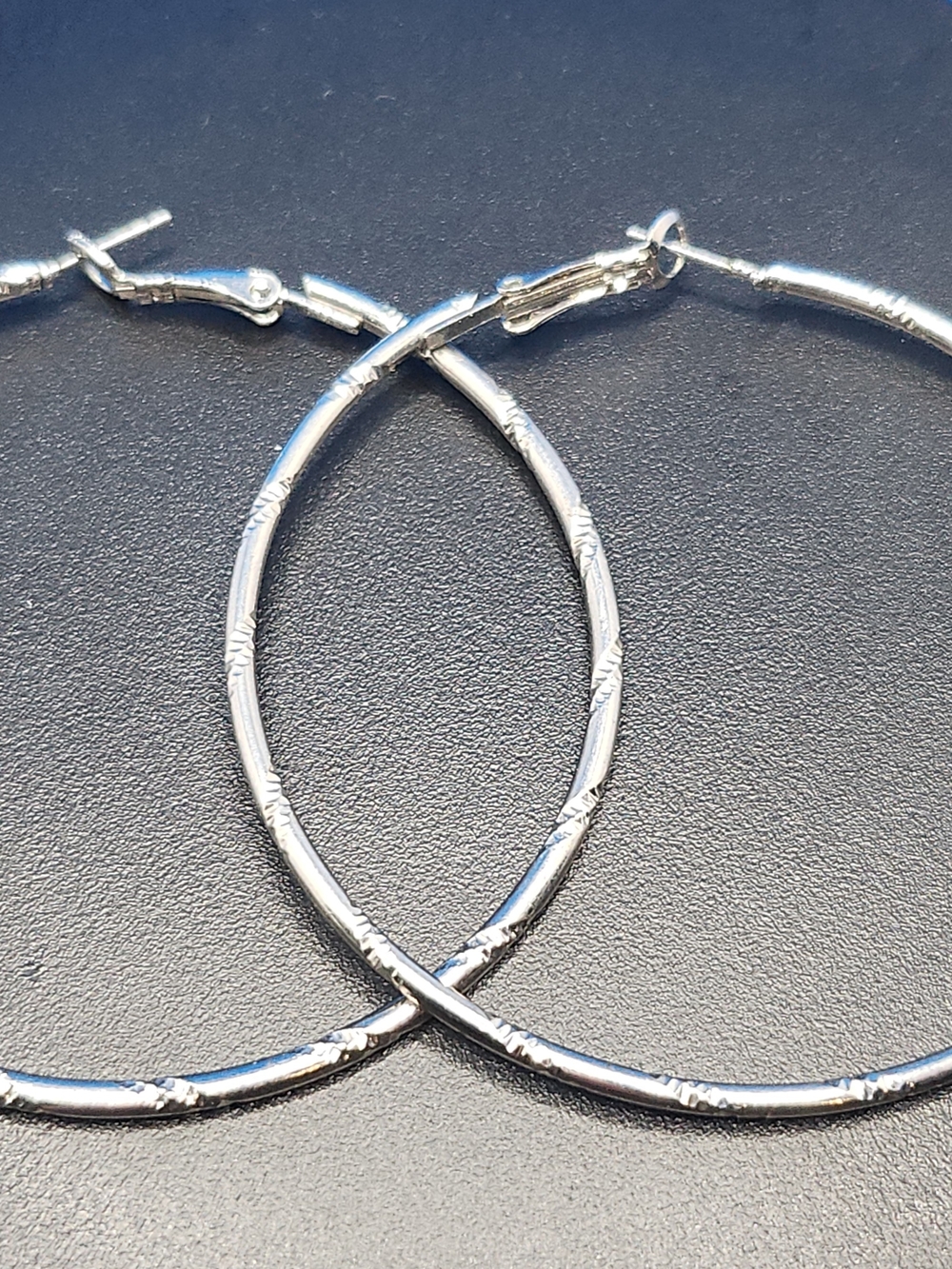Silver Textured Hoop Earrings - Women Jewelry